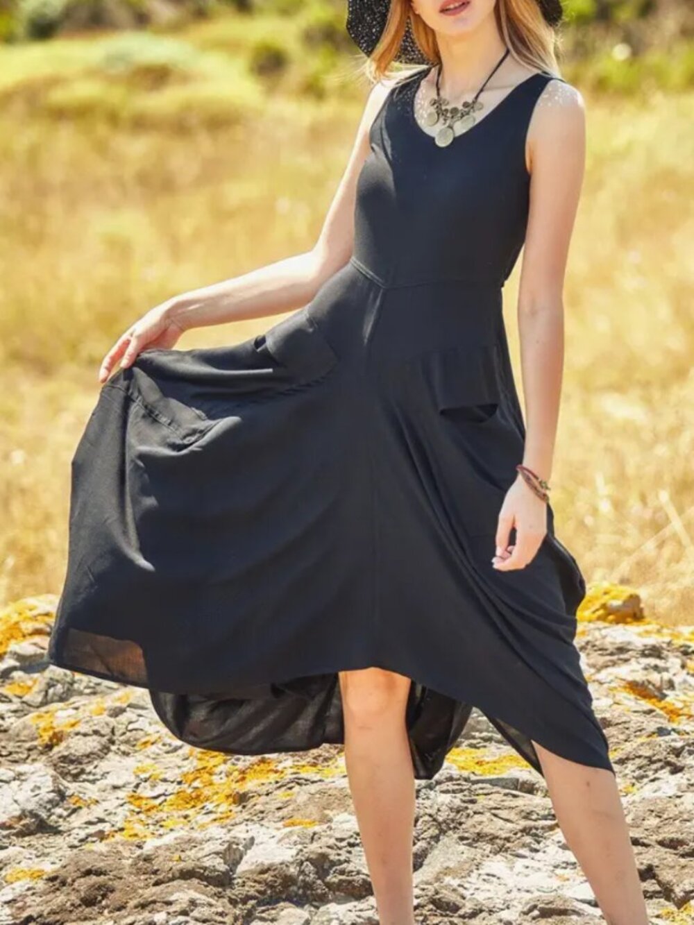 LOS BANDITOS‎ Women Medium Whimsygoth Boho V-Neckline Sleeveless Summer Dress